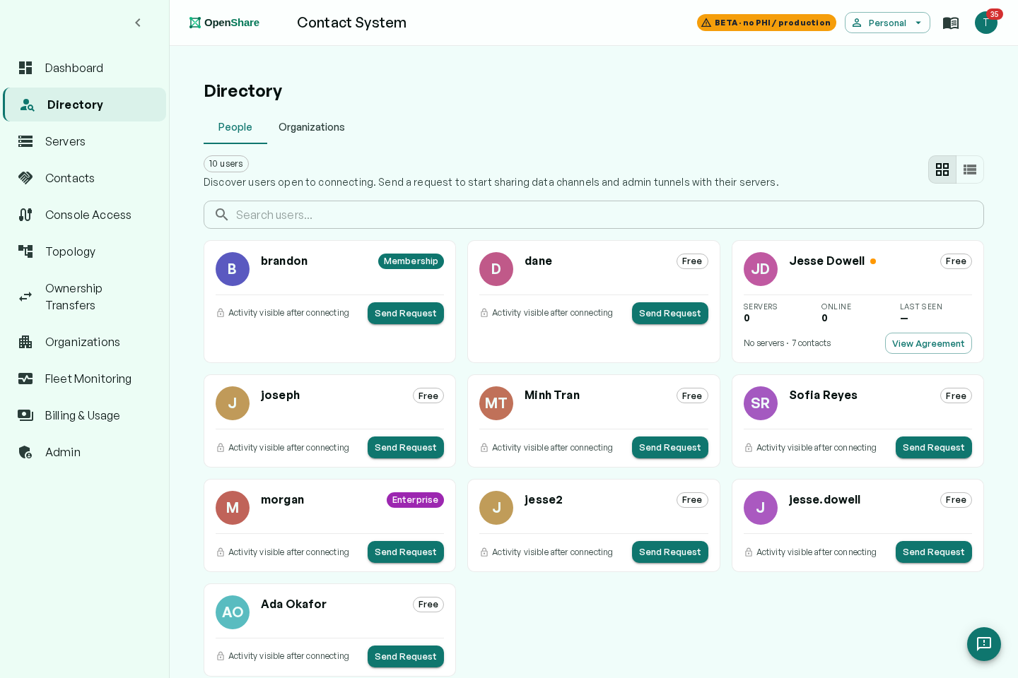 OpenShare Contact Directory: searchable list of member organizations open to connecting